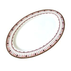 Grace Teaware Fine Porcelain Oval Serving Platter 14x9 Pink Gold Geometric New